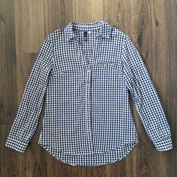 💙 Kut From the Kloth Waffle Fabric Cotton Checkered Roll Tab Sleeves Button Dow - Picture 1 of 8